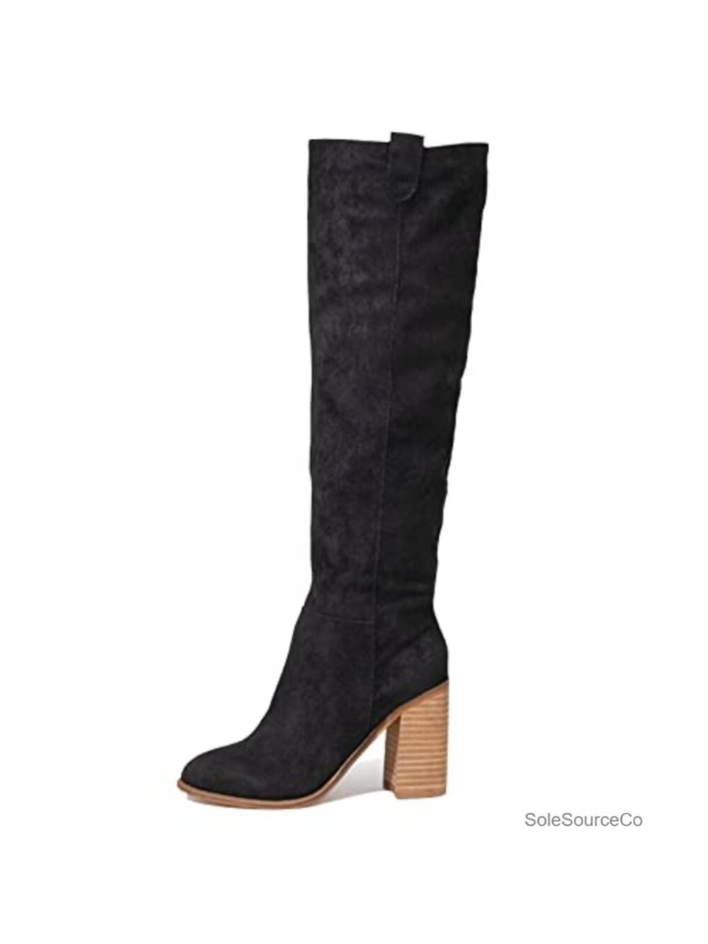 Suede Knee High Boots Chunky Heel Tall Slouch Boot Round Toe Block Heel
